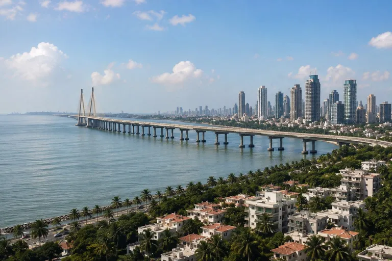 Illustrative aerial view of the Bandra coastline and sea