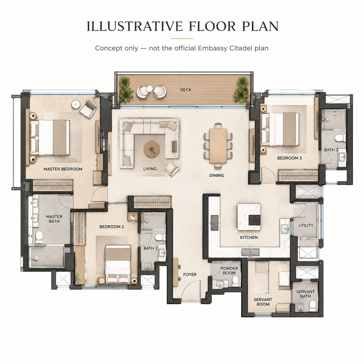 3BHK , 4BHK , 5BHK floor plan of Embassy Citadel