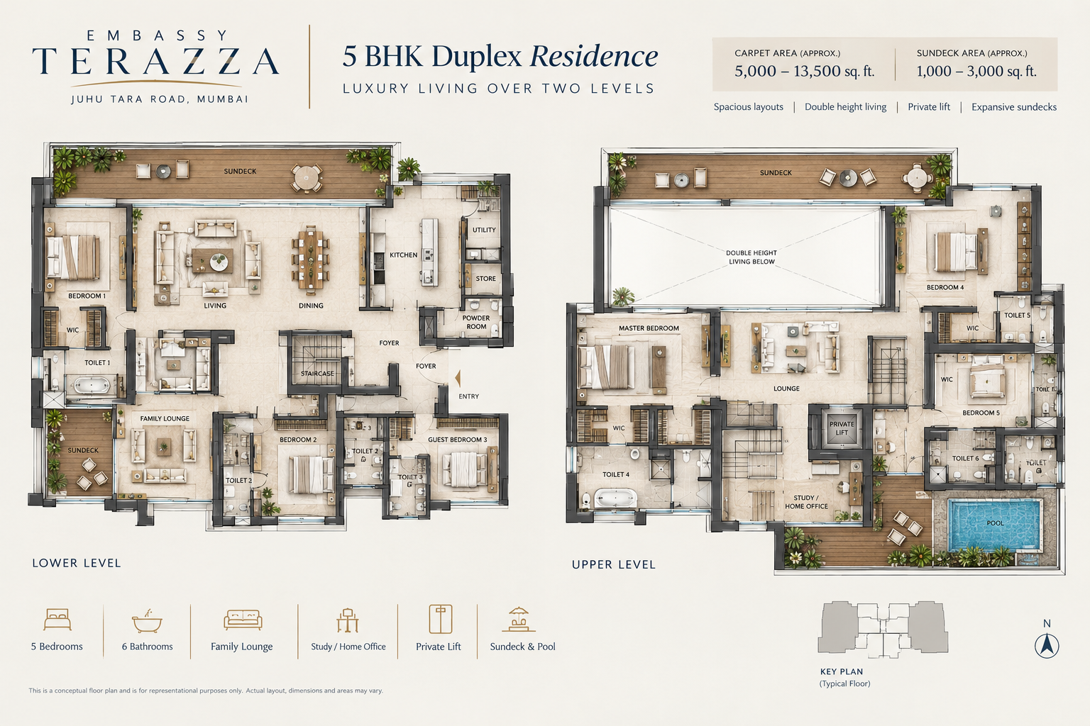 5BHK ,  Duplex floor plan of Embassy Terazza